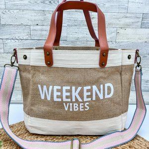 Jute and Vegan Leather Standing Tote Bag (weekend vibes)